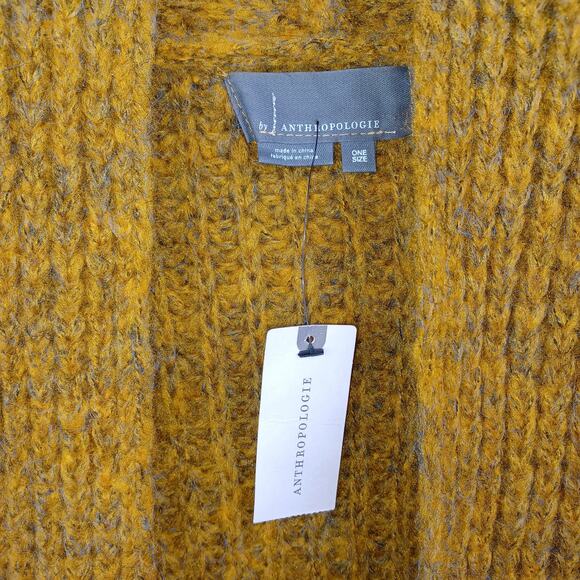 Anthropologie Stevie Boho Fringe Cardigan Sweater Mustard Chunky Oversized OS - Picture 7 of 12